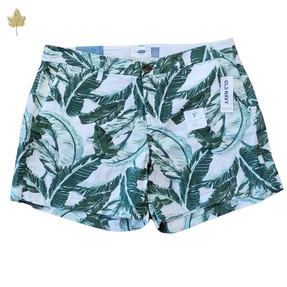 Old Navy | Linen Shorts | Green Palm Print | Sz 4
